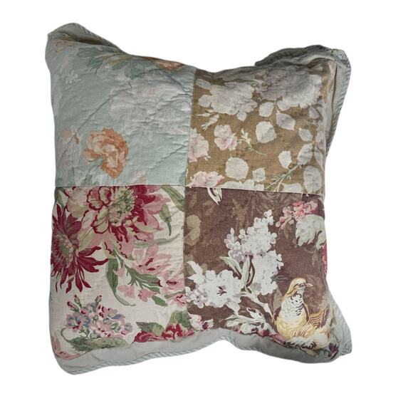 Pottery Barn Carolina Patchwork Floral Linen Blend Euro Quilted Sham Sample. - Picture 2 of 5